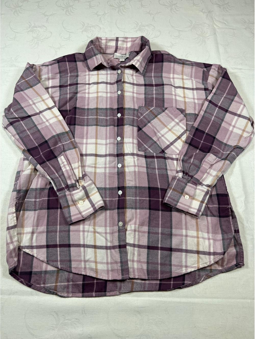 Loft Plaid Purple Casual Long Sleeve Shirt Size Small Oversized